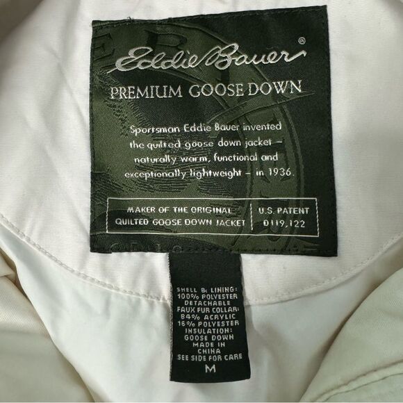 Eddie Bauer Vest Premium Goose Down Size M White Fur Trim Full Zip Puffer Gorp - Picture 4 of 8
